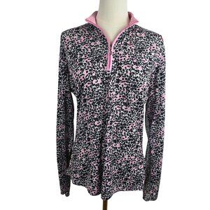 SanSoleil Top M UV 50+ Cooling 1/4 Zip Long Sleeve Pink Black Leopard Print Golf